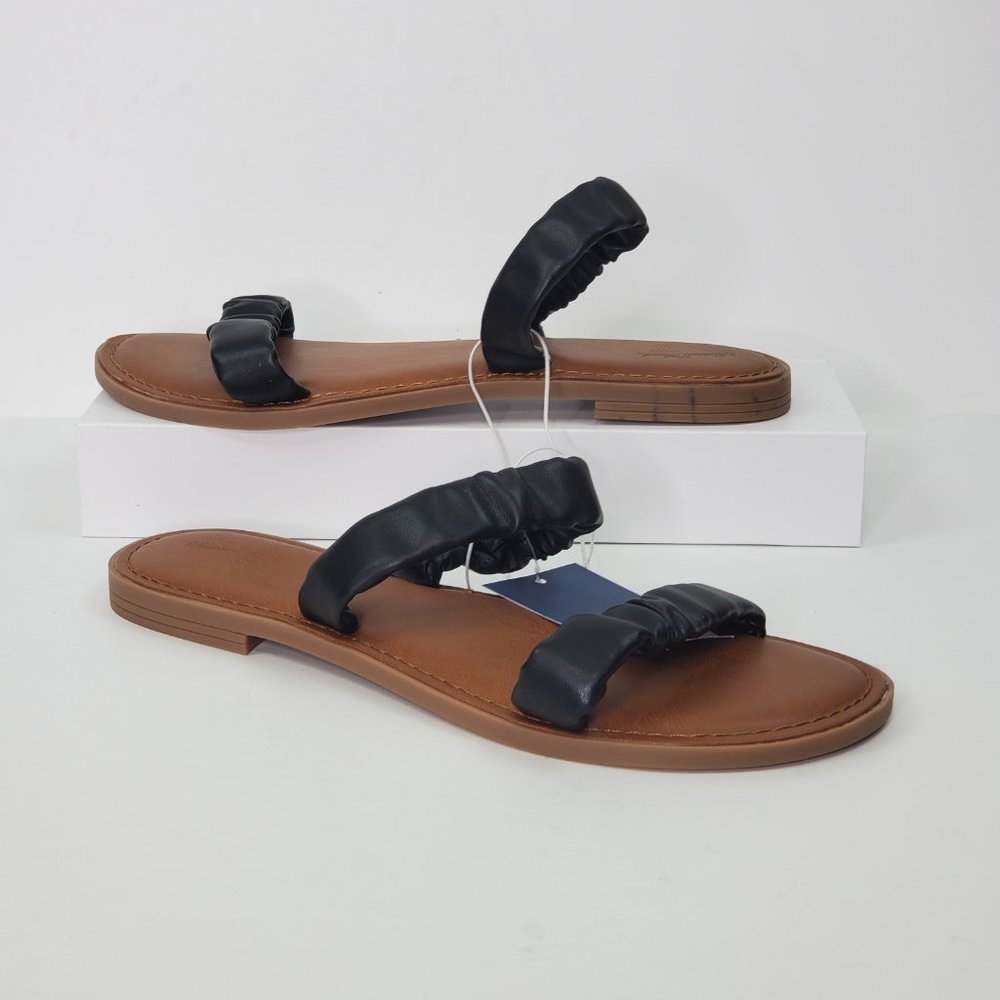 Universal Thread Black Brown Willow Slip-On Slide-On Flat Sandals NWT Size 9 1/2